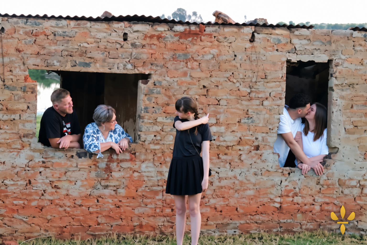 Family photoshoot at the rustic stone ruins on the Provence terrain